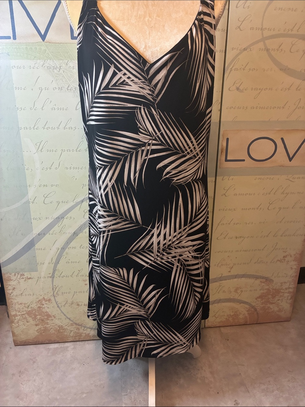 WHBM Black & Cream Palm Print Slip Dress NWT Sz XL